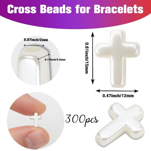 300PCS Cross Beads for Bracelets Making Friendship Bracelet Beads for Crafts Cross Charms for Bracelets Christian Crafts Christian Gifts Religious Gifts for Women (Abs Crosses White)