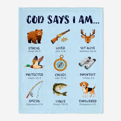 Personalized Baptism Hunting Fishing Toddler Blanket, God Says I Am Christian Bible Verse Throw, Custom Faith Keepsake for Boy, Religious Gift from Parents Grandparents, Nursery Decor - color: Baptsim Toddler Blanket#1