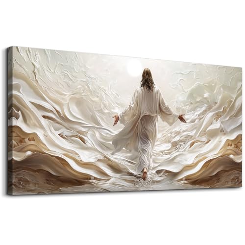 XIGUANGART Christian Spiritual Wall Decor Jesus Walking on Water Canvas Wall Art Baptism Gifts for Boys-Girl,Christian Gifts for Pastor,Teachers,Religious Pictures for Living Room Church Prayer Room - color: Jesus Painting, size: 60"L x 30"W