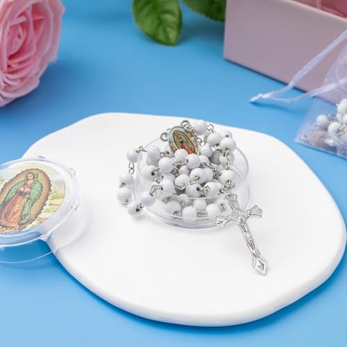 48 Pcs Silver Virgen Guadalupe Scented Rosary Baptism First Communion Party - color: 48pcs Silver