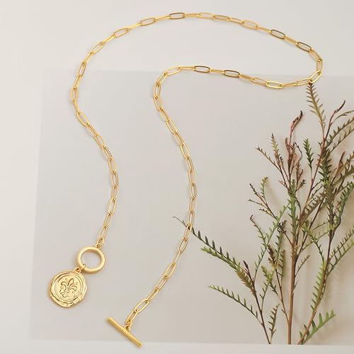 SOFYBJA Saint Benedict Necklace Drop 18K Gold Toggle Medallion Coin Cross Pendant Necklaces Religious Jewelry Catholic Gift for Women - color: Gold Iris