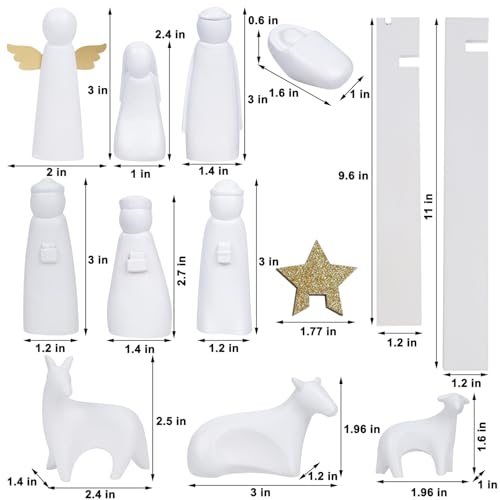Juegoal Christmas Nativity Sets, Set of 11 White Mini Nativity Scene Resin Figurines, Xmas Holy Family Table Ornaments, Religious Holiday Collection Gifts, Baby Jesus Nativity Mantle Shelf Decor