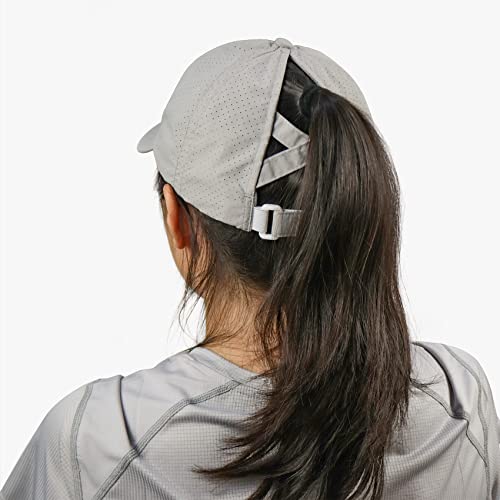 Women Criss Cross Ponytail Baseball Cap - color: Light Grey