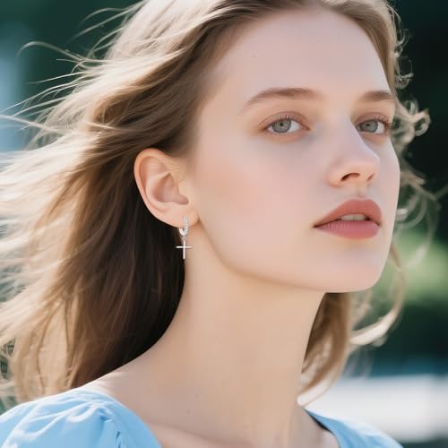 Sterling Silver Cross Drop Earrings for Women Cross Faith Moissanite Dangle Earrings Christian Birthday Jewelry for Women Bridal Valentine's Day Thanksgiving Christmas Gift