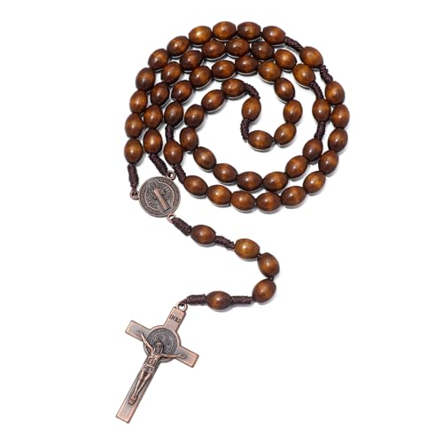 KOMI Handmade Wooden Catholic Rosaries, Rosary Beads Necklace Wood Christian Prayer Beads Catholic Christian Gift - style: Rosary#1