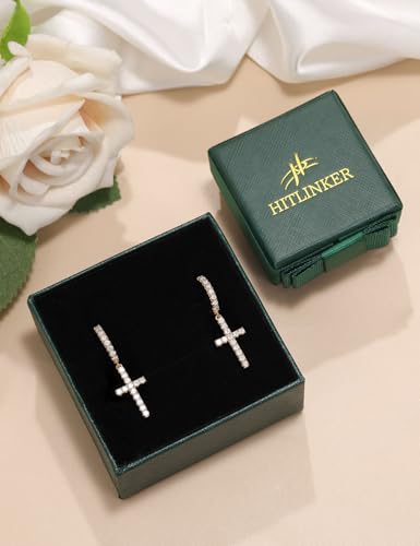 Moissanite Sterling Silver Cross Earrings for Women Huggie Drop - color: Cross Dangle (Gold)