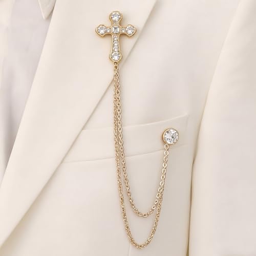 Cross Pin for Women Christian Lapel Brooch Religious Faith Jewelry - color: B2:gold