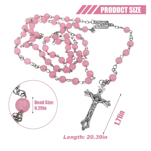 smilfuy 2PCS Car Rosary for Rearview Mirror, Pink Rosary Pendant - color: Pink Rosary