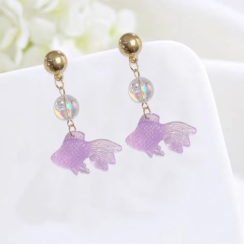 Goldfish Shape Resin Dangle Earrings Handmade Colorful Goldfish Drop Earring Stud for Women - color: Violet