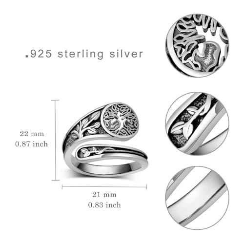 Faith/Moon Phase/Celtic/Phoenix Spoon Ring 925 Sterling Silver Thumb Ring Jewelry Girl Woman Birthday Gift - style: Tree of life