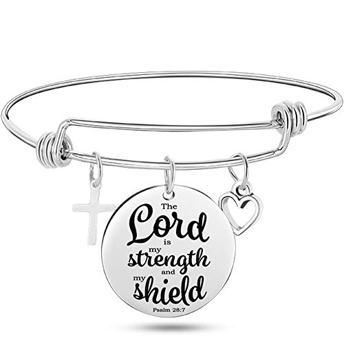 Jude Jewelers Stainless Steel Adjustable Size Christian Cross Holy Bible Verses Mantra Bangle Bracelet - style: Psalm 28:7