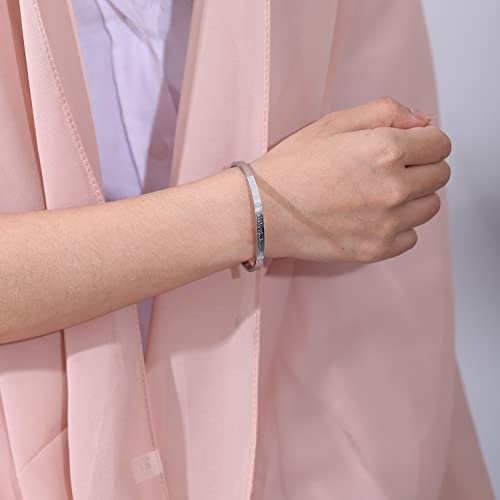 Qitian Islamic Jewelry Gifts for Women Allah Gold Bangles Bracelets Ayatul Kursi Arabic Cuff Bracelet for Women Men Islam Eid Ramadan New Year Gifts - color: J-Silver-Thin