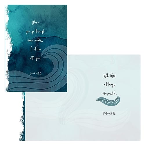 Smiling Wisdom | With God All Things Are Possible Greeting Card and Matching Scarf Gift Set | Sympathy Empathy Consoling | Women Men | Blue Deep Waters