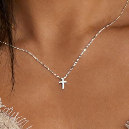 Dainty Cross Necklace for Women Teen Girls Meaningful Christian Faith Gifts - style: You Are Loved - Silver Cross
