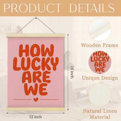 QEJ Pink How Lucky Are We Canvas Hanger Frame Poster 12x16 Inch - color: Lucky2