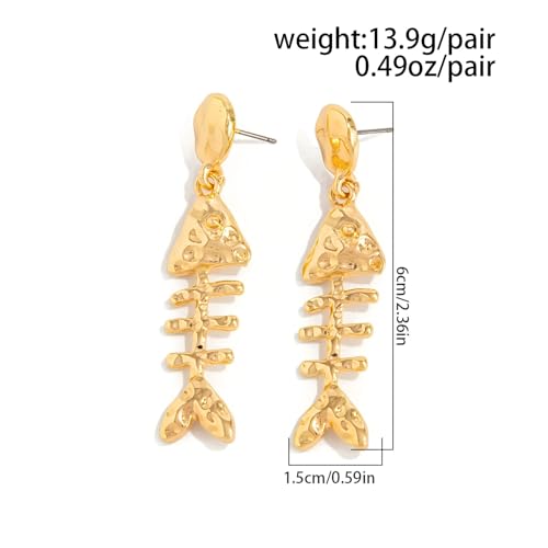 Fish Dangle Earrings for Women Gothic Grunge Y2K Punk Drop Earrings Danity Gold Silver Fish Bone Stud Earring Jewelry Gift for Women