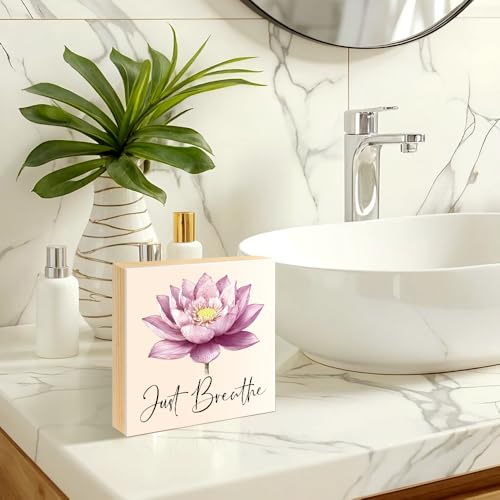 Just Breathe Inspirational Wood Block Plaque Box Sign 5.9 * 5.9 - color: pink
