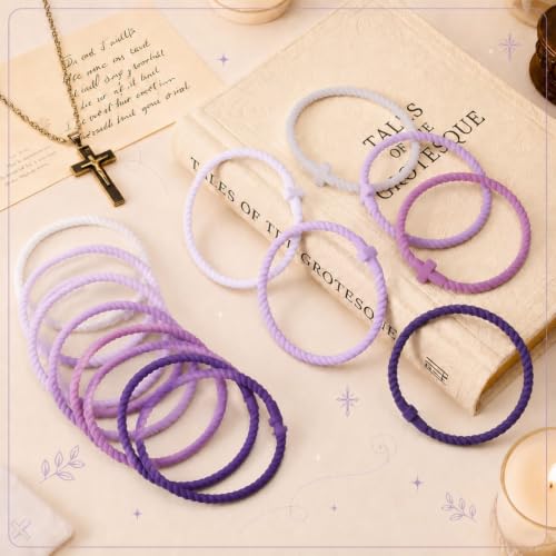 Soaoo 24/60 Pcs Jesus Bracelets Cross Silicone Bracelet Braided Stackable Rubber Wristband Silicone Jewelry Gift for Women Men - color: Purple, size: Cross