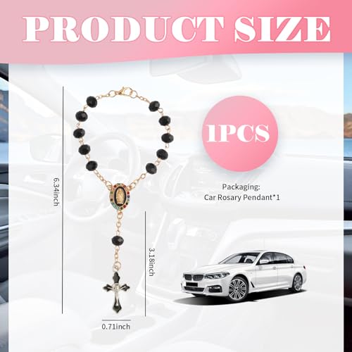 Car Rosary for Rearview Mirror,Rhinestone Cross for Car Steering Wheel Charm as Catholic Religious Gifts,Rosary for Cars Steering Wheel Chain as Cars Mirror Hanging Accessories Cross (Black) - color: Black