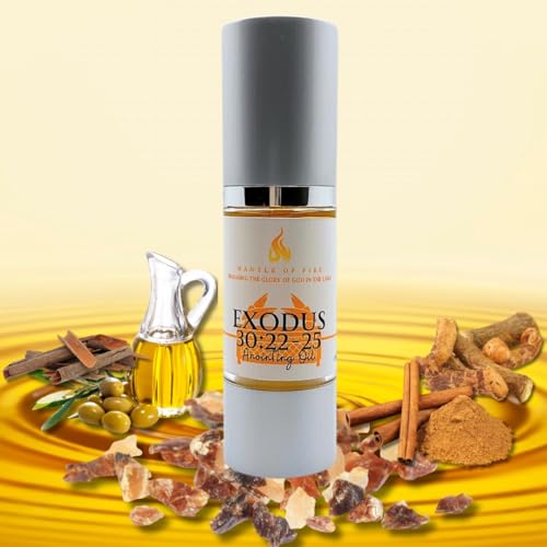Exodus 30:22-25 Anointing Oil 1oz. Recipe from God to Moses: 500 shekels of Myrrh, 250 Each of Fragrant Cinnamon and Calamus, 500 of Cassia, and a hin of Olive Oil.
