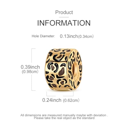 Clip Stopper Beads Fit For Pandora Bracelet, Spacer Charms For Bracelets - color: Gold Leopard Print-2Pack