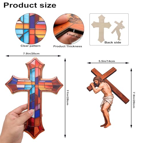Vintage Two Layered Wooden Cross Wall Decor, 11" 3D Jesus Carrying Cross Catholic Crucifix Gift for Prayer Corner Church Christian Faith Blessing First Communion Baptism Home Farmhouse Decor - color: Jesus-2 Layer