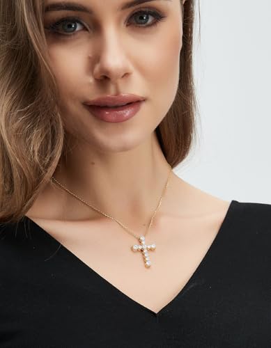 KRKC&CO Moissanite Cross Necklace for Women, 925 Sterling Silver, Gift Box - color: Gold C