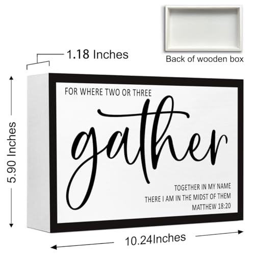 Matthew 18:20 Sign Wood Box Desk Decor,Bible Verse Scripture Sign Wooden Block for Christian Home Office Bedroom Wall Shelf Tabletop Decor 10'' x 6'' - style: Matthew 18:20