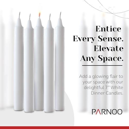 Tapered Candles - 80 Bulk Set of 6” Sticks - 5 Hours Clean, Long-Burning White Candlesticks - Dripless Unscented & Hand-Dipped Tall Candles for Dinners - White Taper Candles by PARNOO - size: 5 Hours Pack of 80