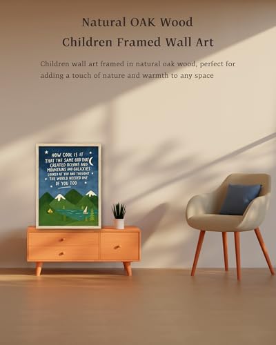 KensTro 16x20in Same God Creation Inspirational Christian Kids Wall Art,Natural OAK Wood Frame with Mountain Canvas Print,Boy First Communion and Baptism Gift for Boys,Nursery Toddler Boy's Bedroom,Apartment Decoration Adoption Gifts,1Pack Blue - color: B