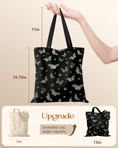 Miss Adola Canvas Tote Bag for Women with Zipper, Black Butterfly - color: Black Butterfly