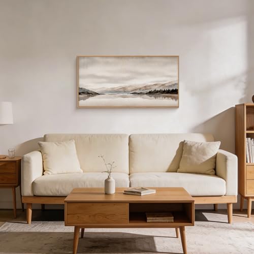 LHIUEM Abstract Mountain Brown Framed Canvas Wall Art,Neutral Watercolor Landscape Wall Decor,Minimalist Grey Beige Lake Artwork for Living Room,Bedroom,Dining Room,Office -20"x40"x1 - color: Abstract Brown Landscape Wall Art, size: 20''x40''x1