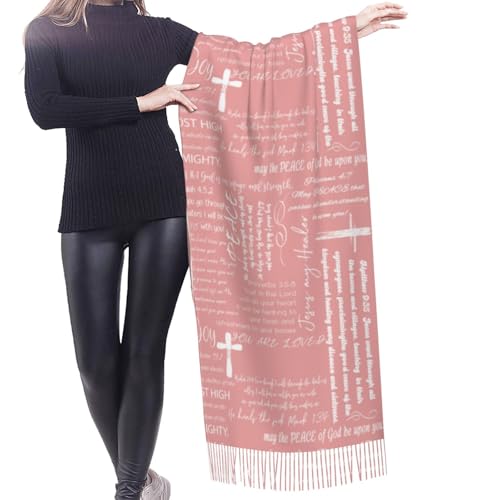Prayer Shawls and Wraps for Women, Jesus Christian Gifts Bible Scarf Super Soft Fashion Shawl With Tassel - color: Pink