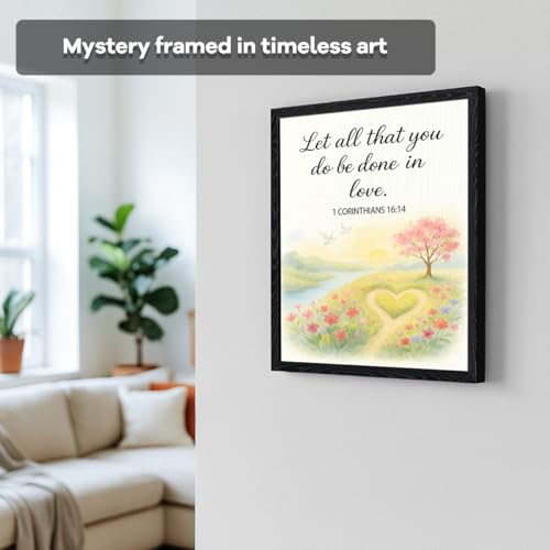 Watercolor heart path meadow with blossoms and doves, “Let all that you do be done in love” 1 Corinthians 16:14 Christian wall decor, matte framed wall art for nursery or living room, 8x10 inch - color: 1 corinthians 16:14【Framed】, size: 8"L x 10"W