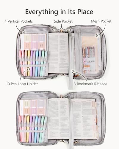 BellaHold Bible Cover Case with Shoulder Strap, Large Bible Bags for Women - color: Light Blue Patchwork
