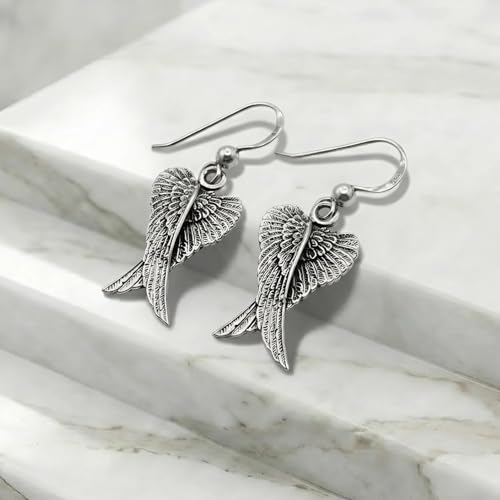 Sterling Silver Dangle Folded Feather Angel Wings Earrings