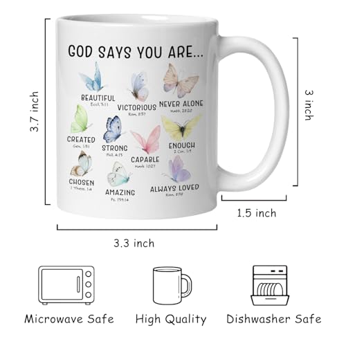Christian Butterfly Mug, God Says You Are Bible Verse Coffee Cup Ceramic, Christian Gifts for Women, Inspirational Religious Ceramic Coffee Tea Mug 11 oz