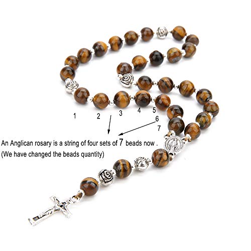 8mm Handmade Anglican Prayer Beads Rosary for Women - color: Silver(Tiger Eye)