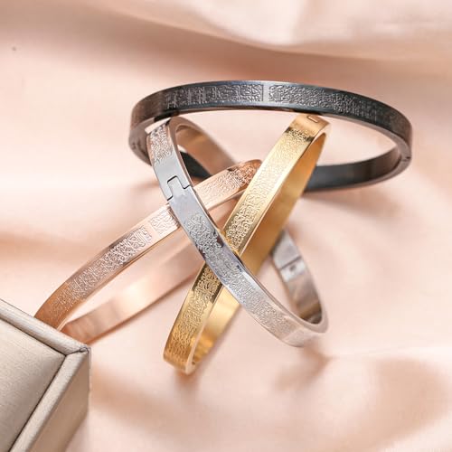 AYATUL KURSI Islamic Jewelry Bracelets Stainless Steel Openable Bangles Arabic Calligraphy Islamic Faith Gifts Messager Islamic Calligraphy Muslim Men Jewelry Bracelets Gift for Women - color: 1-Black