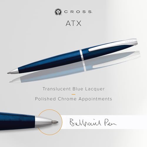 Cross ATX Translucent Blue Lacquer Ballpoint Pen, Medium Point, Black Ink - color: Translucent Blue