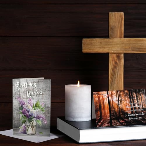 Zhanmai 24 Pcs Religious Birthday Cards Bulk with Scripture Bible Verse Assorted Christian Blessings Birthday Greeting Cards 4 x 6 Inch Inspirational Cards with Envelopes(Scenic Style) - style: Scenic Style