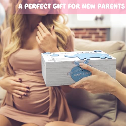 Soaoo 3D Wooden Elephant Baby Keepsake Box Baby Boy Girl Memorial Box, Blue - color: Blue