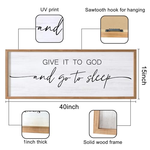 Give It to God and Go to Sleep Decorative Rustic Sign & Plaque Framed Wall Art for Couples, 40''×15'' Vintage Cottagecore Wooden Horizontal Wall Decor Above Bed, Farmhouse Wedding Gift for Bedroom - color: Natural Frame, style: Give It to God and Go to Sl