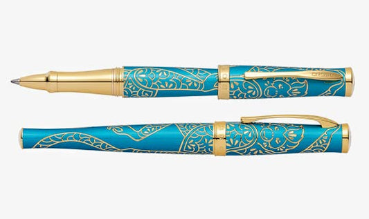 Cross Sauvage Year of The Monkey Tibetan Teal with 23KT Gold Inlays Theme and Appointments with Gel Ink Rollerball Pen (AT0315-22) - color: Teal, style: Rollerball