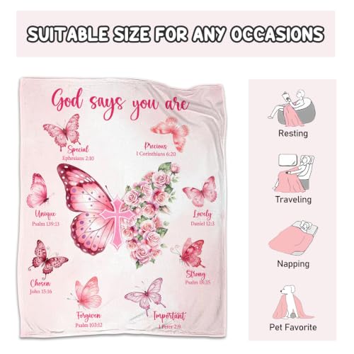 Christian Gifts for Women Faith God Says I Am Butterfly Blanket 50"x60" - color: God Says - Butterfly 02, size: 50"x60"