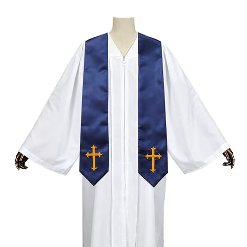 Clergy Stole with Embroidery Cross, Unisex Minister Priest Stole for Wedding Church Service Accessories 60/72 Inch - color: Navy Blue, size: 72 Inch