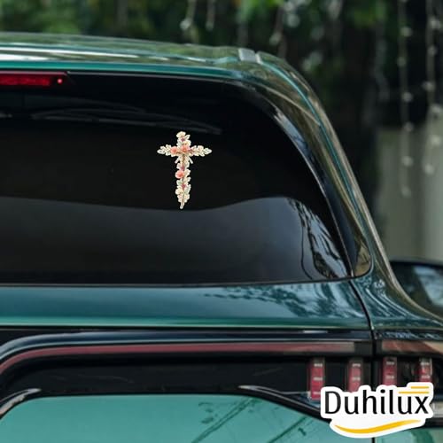 Cross with Wildflowers Sticker 5 inch, Cross car Decal Sticker, Waterproof Vinyl Decal for Car, Trucks, Laptops, Book, Wall, Window Bumper Stickers