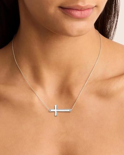 Rnivida 925 Sterling Silver Sideways Cross Pendant Necklace for Women - color: Silver - 18"~20"
