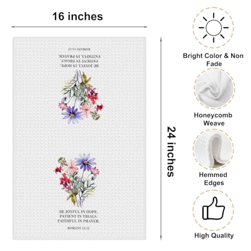 Bible Verse Christian Kitchen Towels Set of 2, Floral Decorative Dish Hand Tea Towels for Kitchen Bathroom Home Decor Inspirational Religious Scripture Christian Gifts for Women