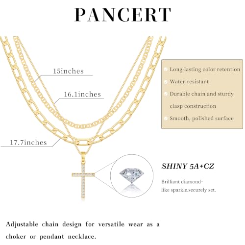 Cross Necklace for Women Stack 14K Gold/Silver Plated Layered Necklace - color: GD